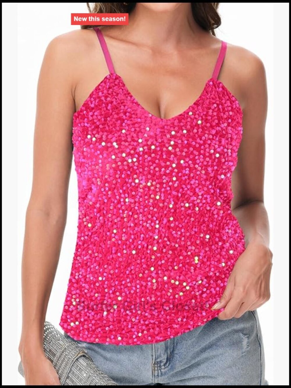 Women's Sleeveless Sequin Sparkle V-Neck Cami Tank Top Racerback Party